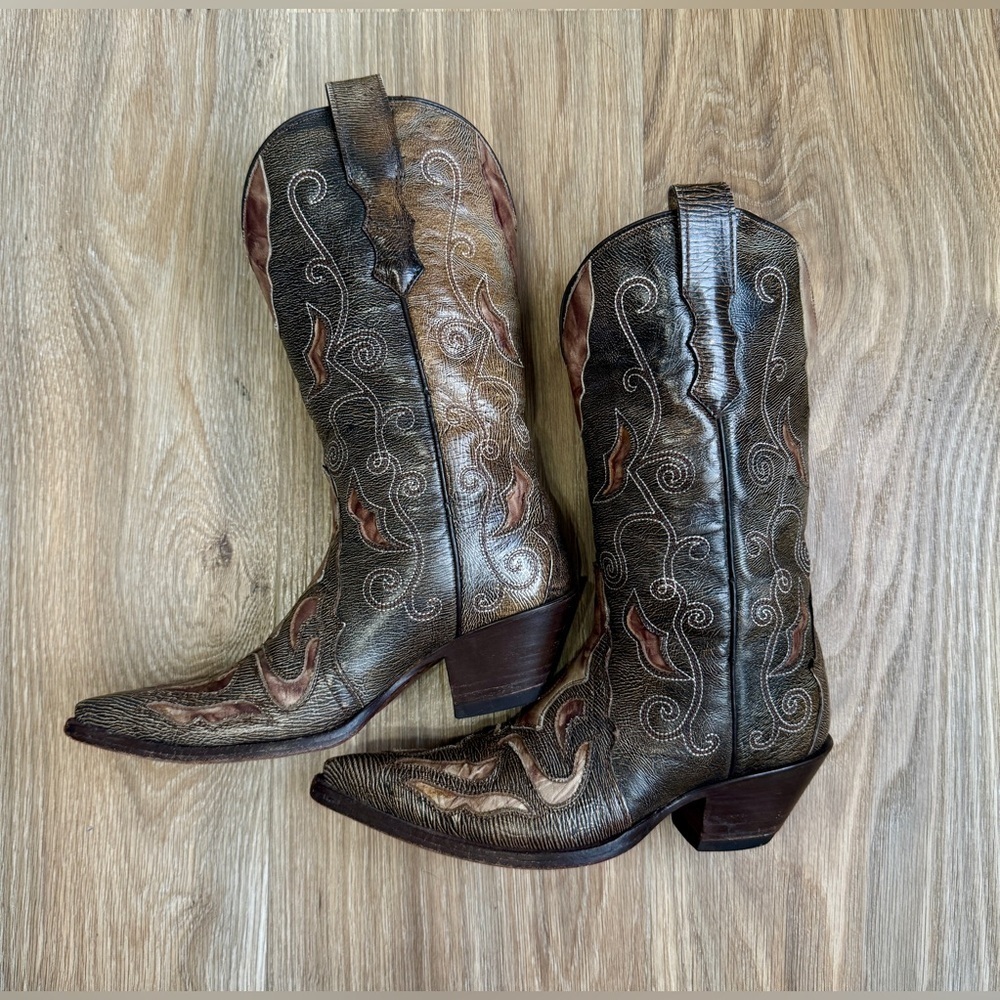 CORRAL Women’s Brown Overlay Snip Toe Western Boots Size 6 M EUC